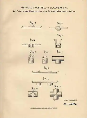 Original Patentschrift - R. Engstfeld in Bollwerk i.W. , 1900 , Herstellung von Rohrverbindungen !!!