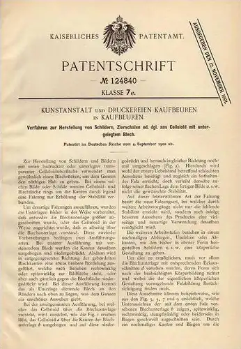 Original Patentschrift - Kunstanstalt und Druckerei in Kaufbeuren , 1900 , Schilder und Zierschalen aus Celluloid !!!