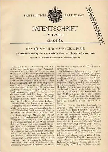 Original Patentschrift - J. Muller in Sannois b. Paris , 1900 , Musterwalze für Zeugdruckmaschine !!!