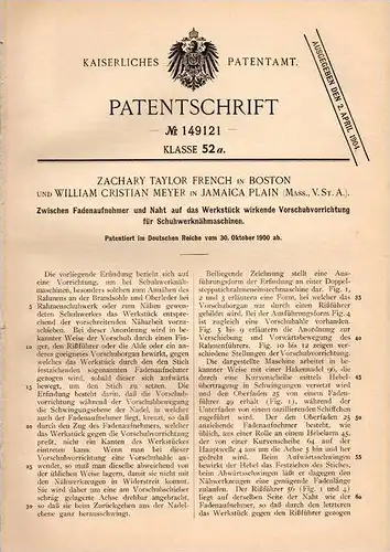 Original Patentschrift - W. Meyer in Jamaica Plain und Boston , 1900 , Schuhwerk - Nähmaschine , Schuhe , Schuhmacher !!