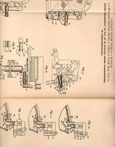 Original Patentschrift - W. Meyer in Jamaica Plain und Boston , 1900 , Schuhwerk - Nähmaschine , Schuhe , Schuhmacher !!