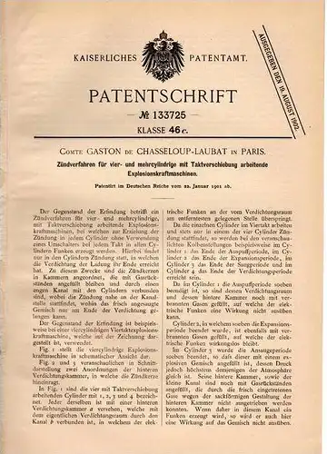 Original Patentschrift - Comte Gaston de Chasseloup - Laubat in Paris , 1901 , Zündung f. mehrcyl. Motoren , Automobile