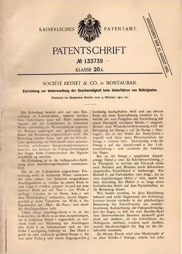 Original Patentschrift - Société Reynet & Co in Montauban , 1901 , Signal für Lokomotive , Eisenbahn !!!