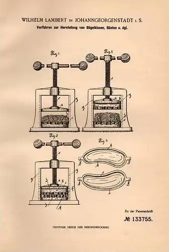Original Patentschrift - W. Lambert in Johanngeorgenstadt i.S.,1901, Herstellung v. Bügelkissen und Büsten , Schneiderei