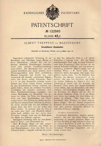Original Patentschrift - Albert Treppens in Mariendorf , 1900 , verstellbarer Baumhalter , Baumschule , Gärnterei !!!
