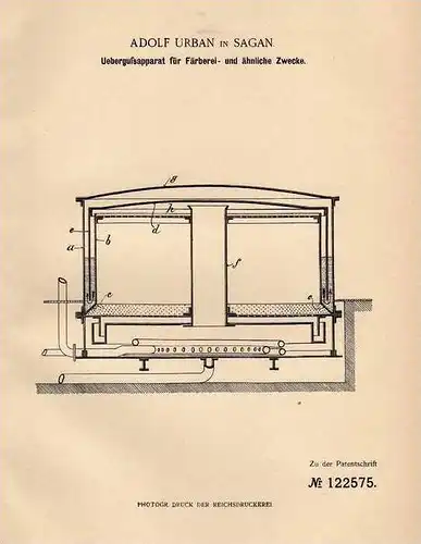 Original Patentschrift - Adolf Urban in Sagan , 1901 , Apparat für Färberei , Färben !!!