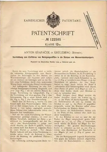 Original Patentschrift - A. Krapacek in Kreuzberg i. Böhm. ,1900 , Apparat für Wasserstandszeiger , Ji&#345;etín pod Jed