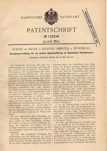 Original Patentschrift - Koenig & Bauer in Kloster Oberzell b. Würzburg , 1900 , Appart für Cylinder - Schnellpresse !!!