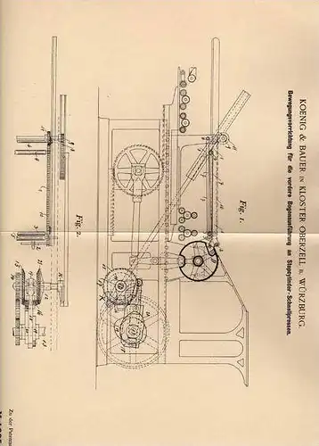 Original Patentschrift - Koenig & Bauer in Kloster Oberzell b. Würzburg , 1900 , Appart für Cylinder - Schnellpresse !!!