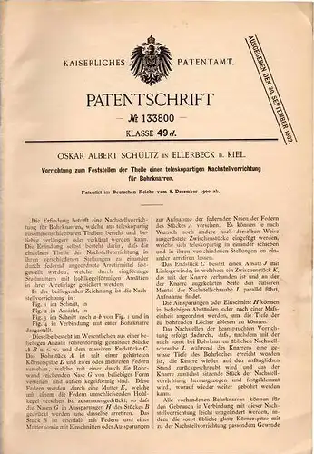 Original Patentschrift - O. Schultz in Ellerbeck b. Kiel , 1900 , Bohrknarren - Feststeller !!!