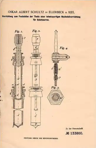 Original Patentschrift - O. Schultz in Ellerbeck b. Kiel , 1900 , Bohrknarren - Feststeller !!!
