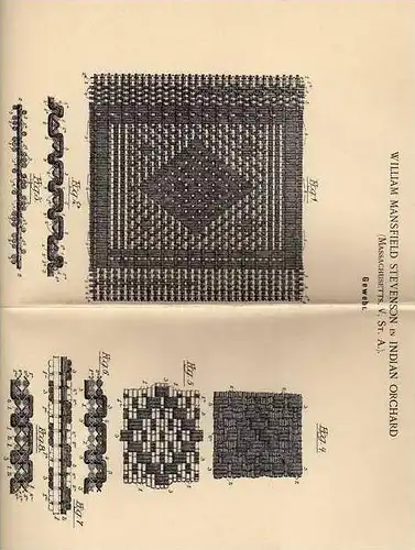 Original Patentschrift - W. Stevenson in Indian Orchard , Massach. , USA , 1900 , Gewebe , Textilen !!!