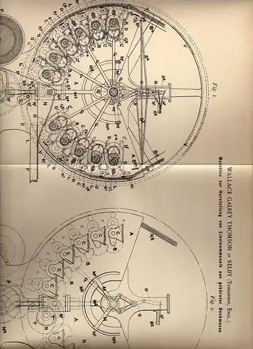 Original Patentschrift - W. Thomson in Selby , Yorkshire , 1898 , Maschine für Linoleum - Mosaik !!!