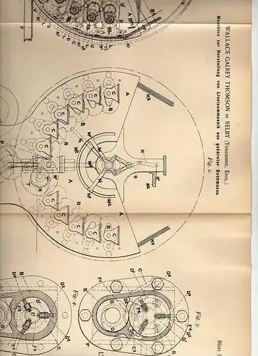 Original Patentschrift - W. Thomson in Selby , Yorkshire , 1898 , Maschine für Linoleum - Mosaik !!!