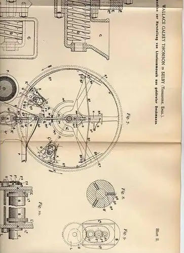 Original Patentschrift - W. Thomson in Selby , Yorkshire , 1898 , Maschine für Linoleum - Mosaik !!!