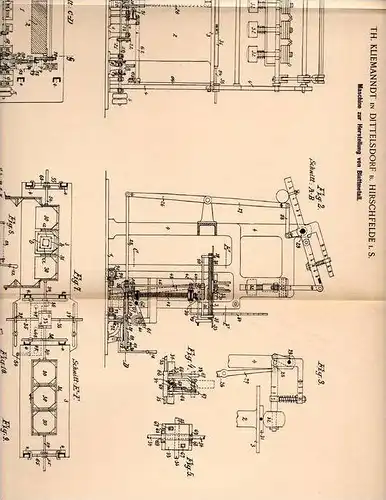 Original Patentschrift - Th. Kliemanndt in Dittelsdorf b. Hirschfelde i.S. , 1899 , Maschine für Blattmetall !!!