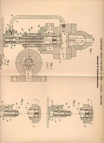 Original Patentschrift - Chevalier Parton de Von in Uccle b. Brüssel , 1899 , Ventil für Motor , Automobile !!!