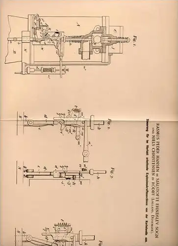 Original Patentschrift - R. Hansen in Sjästofte Erindslev Sogn und Rödby , Lolland , 1899 , Steuerung - Viertaktmotor !