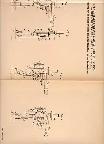 Original Patentschrift - R. Hansen in Sjästofte Erindslev Sogn und Rödby , Lolland , 1899 , Steuerung - Viertaktmotor !