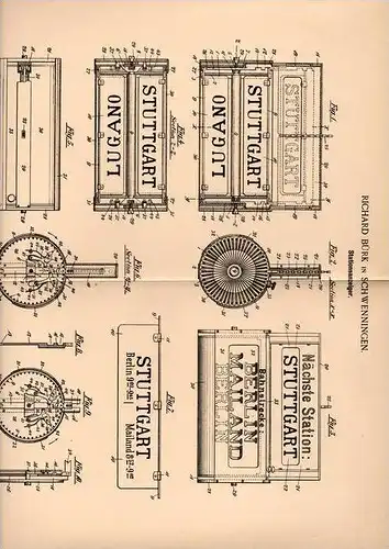Original Patentschrift - R. Bürk in Schwenningen , 1899 , Stationsanzeiger , Bahn , Eisenbahn , Bahnhof , Station !!!