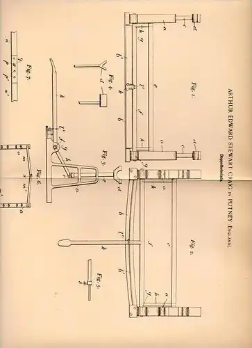 Original Patentschrift - A. Craig in Putney , England , 1899 , Doppelhebelade !!!