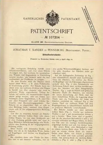 Original Patentschrift - J. Xander in Pennsburg , Pennsylvania , 1899 , Schaufensterständer , Jeweler !!!