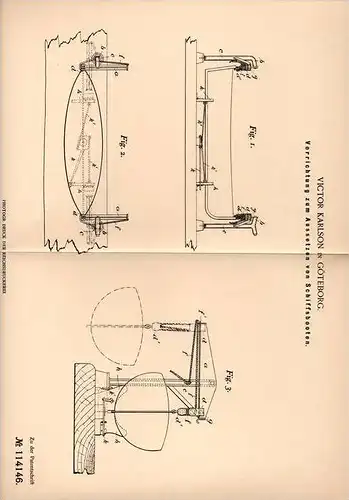 Original Patentschrift - V. Karlson in Göteborg , 1899 , Aussetzen von Schiffsbooten , Schiff , Boot , Rettungsboot !!!