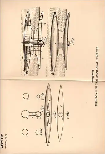 Original Patentschrift - Torpedoboot , U-Boot , 1899 , C. Burger in New York !!!