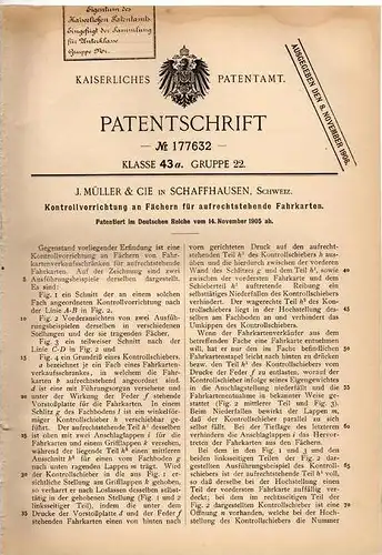 Original Patentschrift - J. Müller & Cie in Schaffhausen , 1905 , Fahrkarten - Kontrollapparat !!!