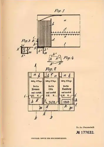 Original Patentschrift - J. Müller & Cie in Schaffhausen , 1905 , Fahrkarten - Kontrollapparat !!!