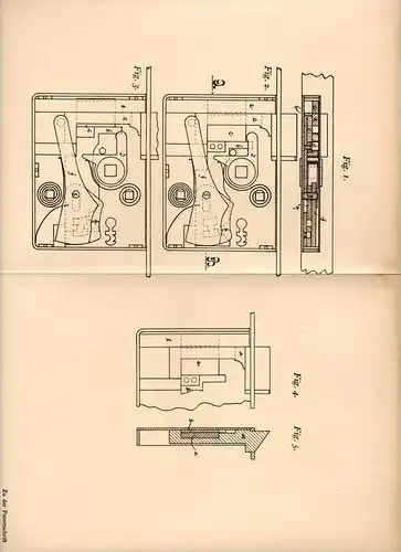 Original Patentschrift - F. Angerstein in Ober - Ricklingen b. Hannover , 1905 , Schloß mit Querriegel !!!