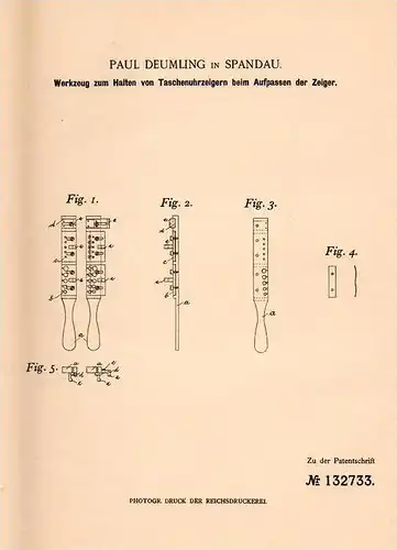 Original Patentschrift - P. Demling in Spandau , 1901 , Werkzeug für Taschenuhr , Uhrmacher , Uhr !!!