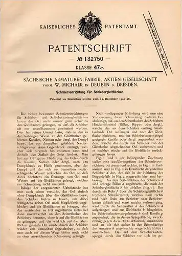 Original Patentschrift - Sächsische Armaturenfabrik AG in Deuben b. Dresden , 1900 , Schmiervorrichtung !!!