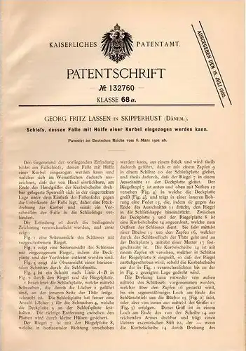 Original Patentschrift - G. Lassen in Skipperhust , Dänemark , 1901 , Schloß mit Kurbel !!!