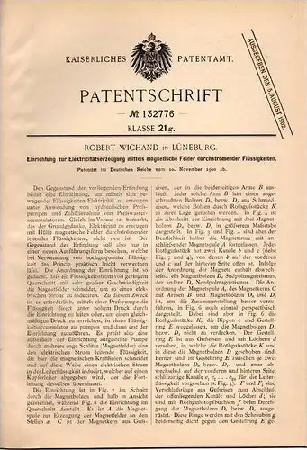 Original Patentschrift - R. Wichand in Lüneburg , 1900 , Elektricitätserzeugung , Elektricität !!!