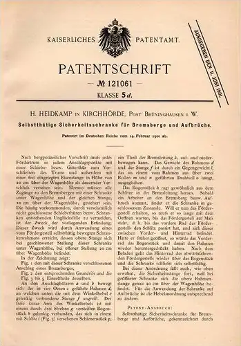 Original Patentschrift - H. Heidkamp in Kirchhörde , Post Brüninghausen i.W., 1900 , Schranke , Sicherheitsschranke !!!