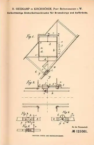 Original Patentschrift - H. Heidkamp in Kirchhörde , Post Brüninghausen i.W., 1900 , Schranke , Sicherheitsschranke !!!