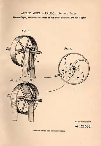 Original Patentschrift - A. Milke in Kalisch , Russisch Polen , 1900 , Riemenaufleger !!!