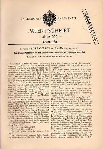 Original Patentschrift - R. Colson in Anzin , 1900 , Druckwasser - Behälter !!!