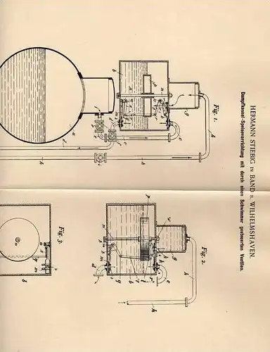 Original Patentschrift - L. Stiebig in Band b. Wilhelmshaven , 1899 , Dampfkessel - Speisevorrichtung !!!