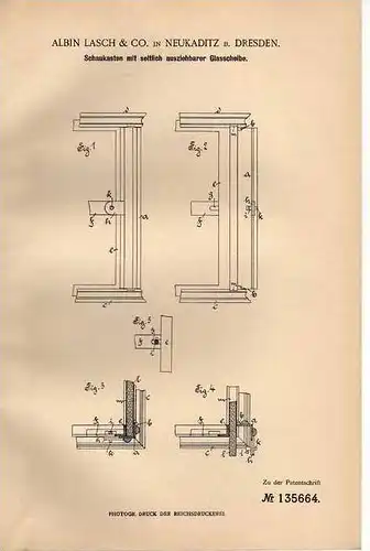 Original Patentschrift - Albin Lasch & Co in Neu Kaditz , 1902 , Schaukasten !!!