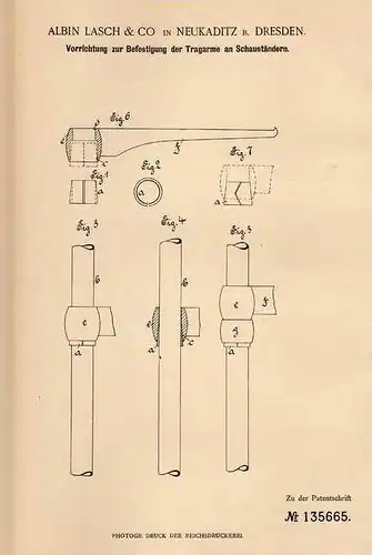 Original Patentschrift - A. Lasch & Co in Neukaditz , Kaditz b. Dresden , 1902 , Ständer für Schaufenster !!!