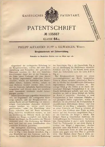 Original Patentschrift - P. Rupp in Ellwangen , Württ., 1901 , Bierglasuntersatz mit Zählwerk , Bier , Kneipe !!!