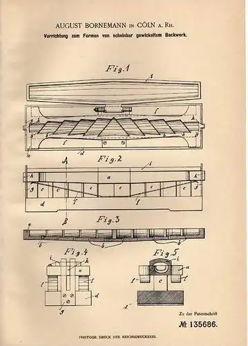 Original Patentschrift - Apparat für Backwerk, Kipfel , Salzstangen ,1901, A. Bornemann in Cöln a.Rh., Bäckerei , Bäcker