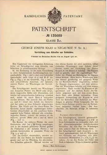 Original Patentschrift - G. Maas in Negaunee , USA , 1901 , Abteufen von Schächten , Schacht , Bergbau !!!