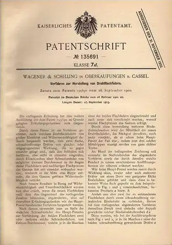 Original Patentschrift - Wagener & Schilling in Oberkaufungen b. Cassel , 1901 , Herstellung von Drahtflachfedern !!!