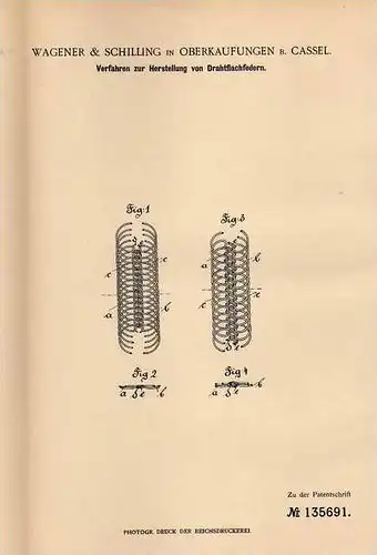 Original Patentschrift - Wagener & Schilling in Oberkaufungen b. Cassel , 1901 , Herstellung von Drahtflachfedern !!!