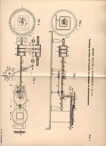 Original Patentschrift - L. Walter in Schwabach i. Bayern , 1899 , Metall - Schlagmaschine !!!