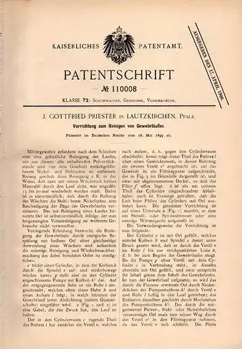 Original Patentschrift - J. Gottfried in Lautzkirchen , Pfalz , 1899 , Gewehr - Reinigung , Gewehrlauf  !!!