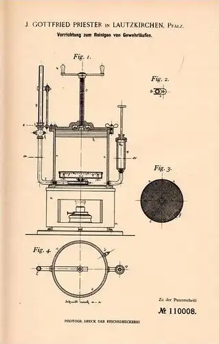 Original Patentschrift - J. Gottfried in Lautzkirchen , Pfalz , 1899 , Gewehr - Reinigung , Gewehrlauf  !!!